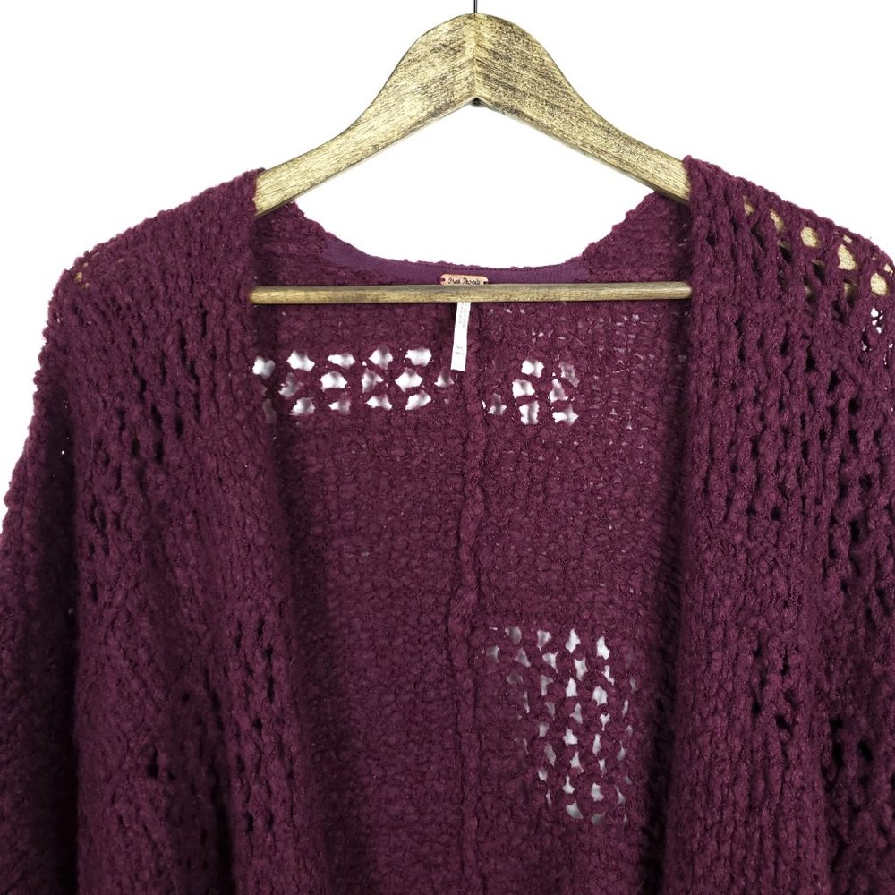 Free People Wine Knit Saturday Morning Cardigan - Picture 2 of 6